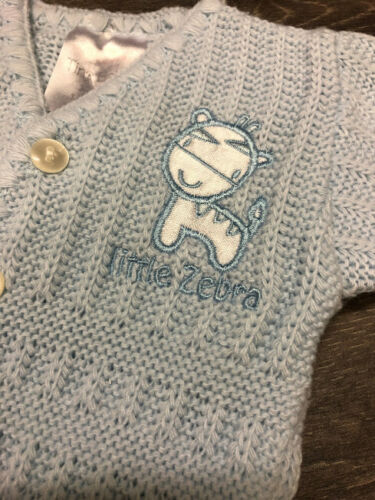 Tiny Baby or Premature Baby Boy's Cardigan in Pale Blue Zebra Motif