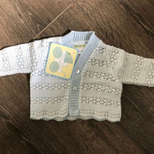 Load image into Gallery viewer, Tiny Baby Premature Baby Pale Blue &amp; White Cardigan