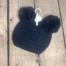 Load image into Gallery viewer, Baby Knitted Double Bobble Hat 0-12 Months Blue White Pink Cream Navy