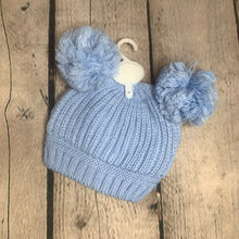 Load image into Gallery viewer, Baby Knitted Double Bobble Hat 0-12 Months Blue White Pink Cream Navy
