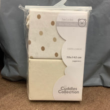 Load image into Gallery viewer, Fitted Jersey Cotton Cot Bed Toddler Bed Sheets Size Fits Up to 142 x 70 cms Cream Spots