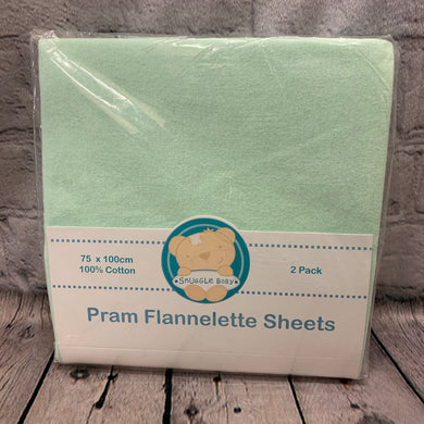Pram or Moses Basket Flat Flannelette Sheets - Peppermint Green 75 x 100 cms