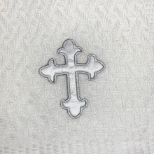 Load image into Gallery viewer, White Christening Baptism Shawl for Baby Cross Silver 120 x 120 cms