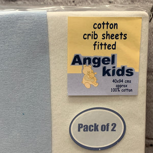 Crib Cradle or Coach Pram Fitted Sheets 40 x 94 cms Blue