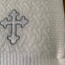 Load image into Gallery viewer, White Christening Baptism Shawl for Baby Cross Silver 120 x 120 cms