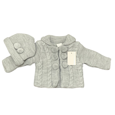 Baby Boys Girls Grey Knitted Jacket Cardigan with Hat & Bobbles Grey