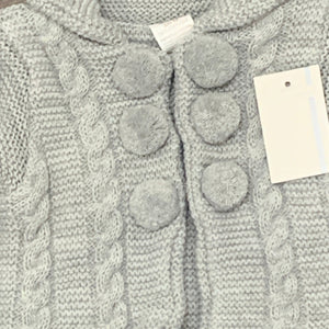 Baby Boys Girls Grey Knitted Jacket Cardigan with Hat & Bobbles Grey