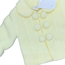 Load image into Gallery viewer, Baby Boys Girls Lemon Yellow Knitted Jacket Cardigan with Hat &amp; Bobbles