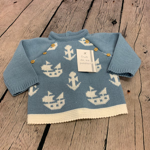 Baby Boy's Blue Newborn Spanish Knitted 3 Piece Outfit