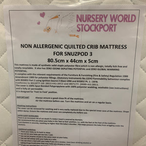 Deluxe Quilted Replacement Snuzpod 3  Mattress 80.5 x 44 x 5cms