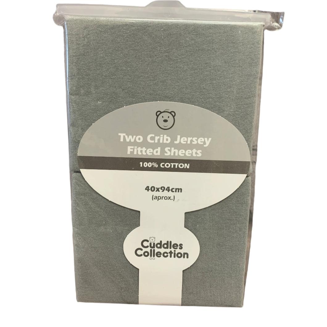 Grey Pram Fitted Cotton Interlock For Crib or Hard Bodies Pram - Pack of 2 Fits Upto 40 x 94 cms