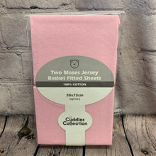 Load image into Gallery viewer, Pram or Moses Basket Fitted Cotton Interlock Sheets - Pink 73 x 30 cms