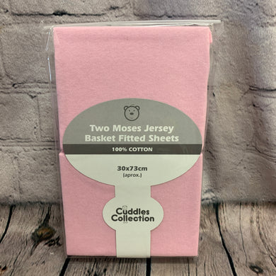 Pram or Moses Basket Fitted Cotton Interlock Sheets - Pink 73 x 30 cms