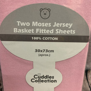 Pram or Moses Basket Fitted Cotton Interlock Sheets - Pink 73 x 30 cms
