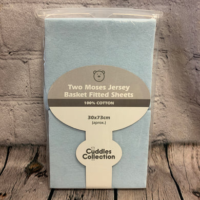 Pram or Moses Basket Fitted Cotton Interlock Sheets - Blue 73 x 30 cms