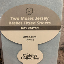 Load image into Gallery viewer, Pram or Moses Basket Fitted Cotton Interlock Sheets - Blue 73 x 30 cms