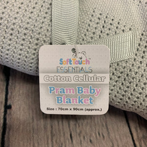 Cotton Cellular Pram or Moses Blanket Basket 70 x 90 cms Grey