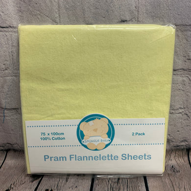 Pram or Moses Basket Flat Flannelette Sheets - Yellow 75 x 100 cms