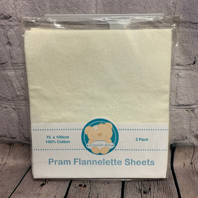 Pram or Moses Basket Flat Flannelette Sheets - Cream 75 x 100 cms
