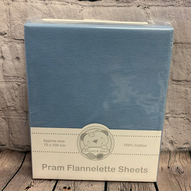 Pram or Moses Basket Flat Flannelette Sheets - Blue 75 x 100 cms