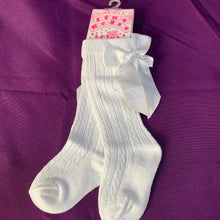 Load image into Gallery viewer, Baby Knee Long Socks White Satin Bow