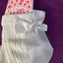 Load image into Gallery viewer, Baby Knee Long Socks White Satin Bow