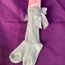 Load image into Gallery viewer, Baby Knee Long Socks Grey Satin Bow