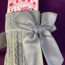 Load image into Gallery viewer, Baby Knee Long Socks Grey Satin Bow