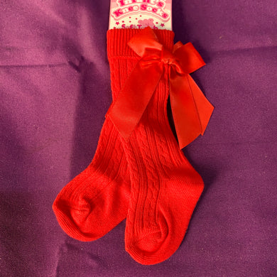 Baby Knee Long Socks Red Satin Bow
