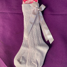 Load image into Gallery viewer, Baby Knee Long Socks Pale Pink with Silver Sparkle &amp; Satin Bow