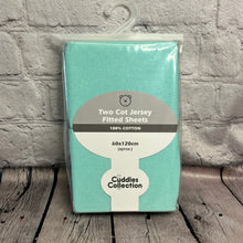 Load image into Gallery viewer, Fitted Jersey Cotton Cot Sheets Size Fits Up to 120 x 60 cms Aqua
