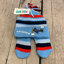 Load image into Gallery viewer, Baby Boy's Knitted Hat with Mitts 0-6 M Months Blue &amp; Red