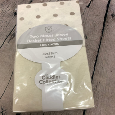 Pram or Moses Basket Fitted Sheets Cream & Beige Spots 30 x 73 cms