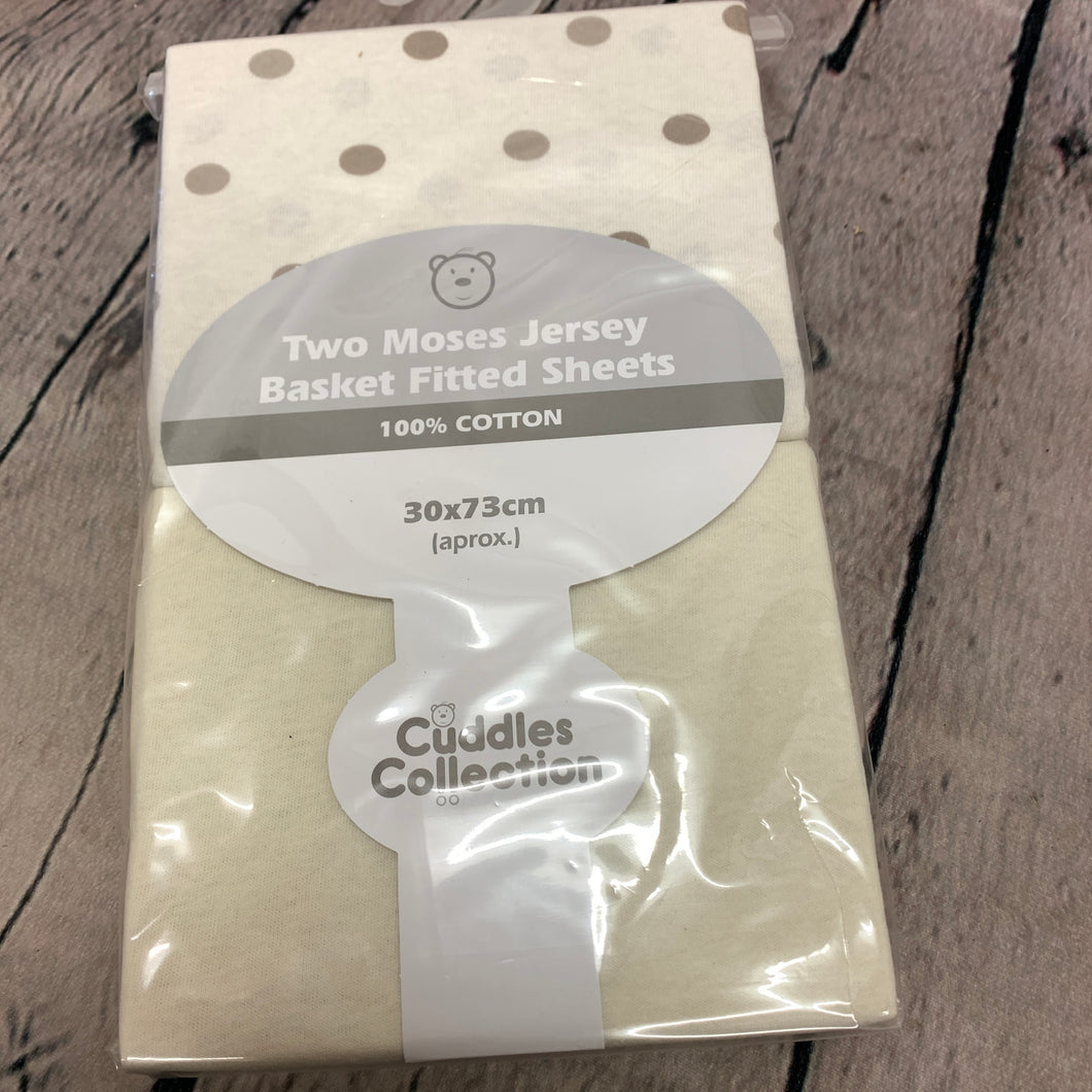 Pram or Moses Basket Fitted Sheets Cream & Beige Spots 30 x 73 cms