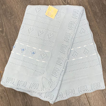 Load image into Gallery viewer, Pale Blue Christening Baptism Shawl for Baby with Ribbon Detail 110 x 110 cms
