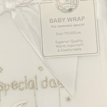 Load image into Gallery viewer, White Fleece Baby Wrap My Special Day 100 x 75 cms Blanket Shawl