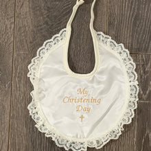 Load image into Gallery viewer, Cream Satin Christening Bib My Christening Day