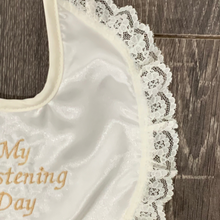 Load image into Gallery viewer, Cream Satin Christening Bib My Christening Day