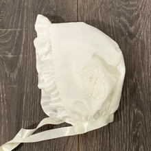 Load image into Gallery viewer, White or Cream Satin Baby Christening Bonnet