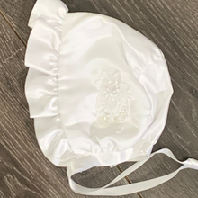 Load image into Gallery viewer, White or Cream Satin Baby Christening Bonnet