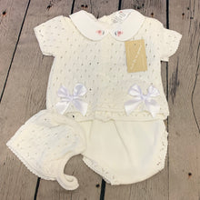 Load image into Gallery viewer, Baby Girl's Knitted 3 PieceOutfit White Blue Lemon Yellow