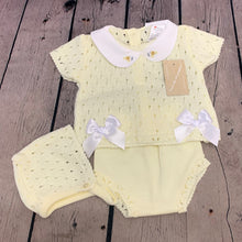 Load image into Gallery viewer, Baby Girl's Knitted 3 PieceOutfit White Blue Lemon Yellow