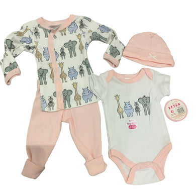 Newborn Baby Girl's 4 Piece Outfit Suit White & Pink