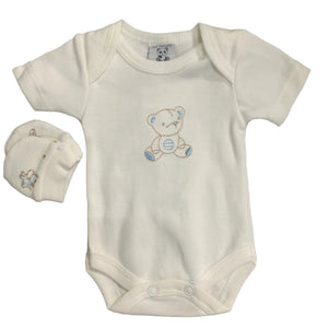 Tiny Baby & Premature Baby Boy's or Girl's 4 PieceOutfit in Ivory & Pale Blue -4262