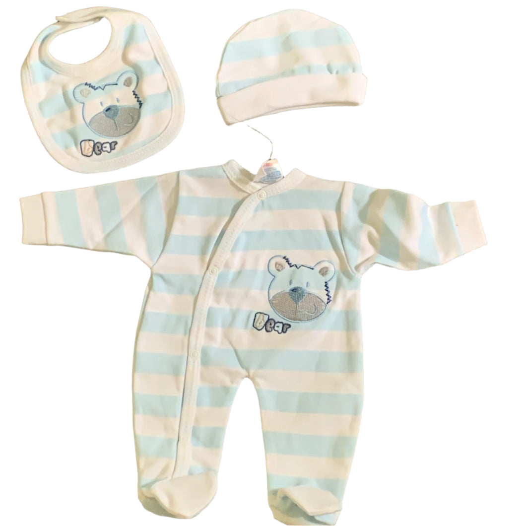 Newborn Tiny Baby Premature Baby Outfit Sets White Pale Blue 100% Cotton - Striped 2267