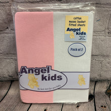Load image into Gallery viewer, Pram or Moses Basket Fitted Sheets White &amp; Pink 30 x 74 cms