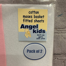 Load image into Gallery viewer, Pram or Moses Basket Fitted Sheets White &amp; Pink 30 x 74 cms