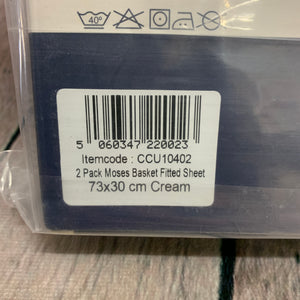 Pram or Moses Basket Fitted Sheets Cream 30 x 73 cms