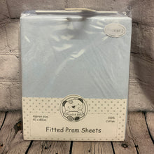Load image into Gallery viewer, Pram Fitted Pale Blue Cotton Interlock - Pack of 2 40 x 80 cms