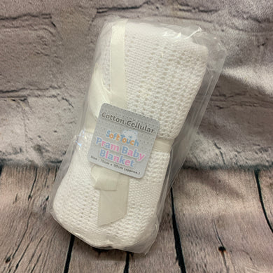 Pram or Moses Basket White Cellular Blanket 70 x 90 cms